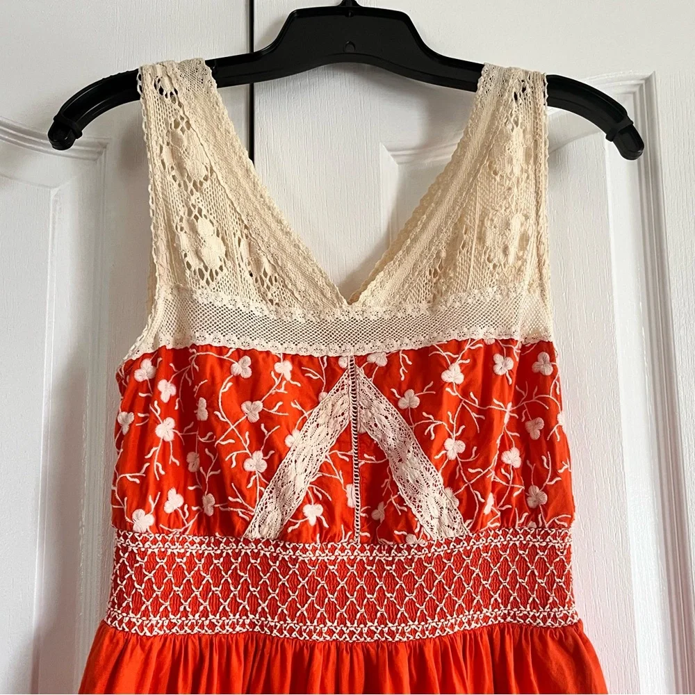 Anthropologie Moulinette Soeurs Orange Cream embroidered Sundress Sleeveless 6 - Picture 2 of 11